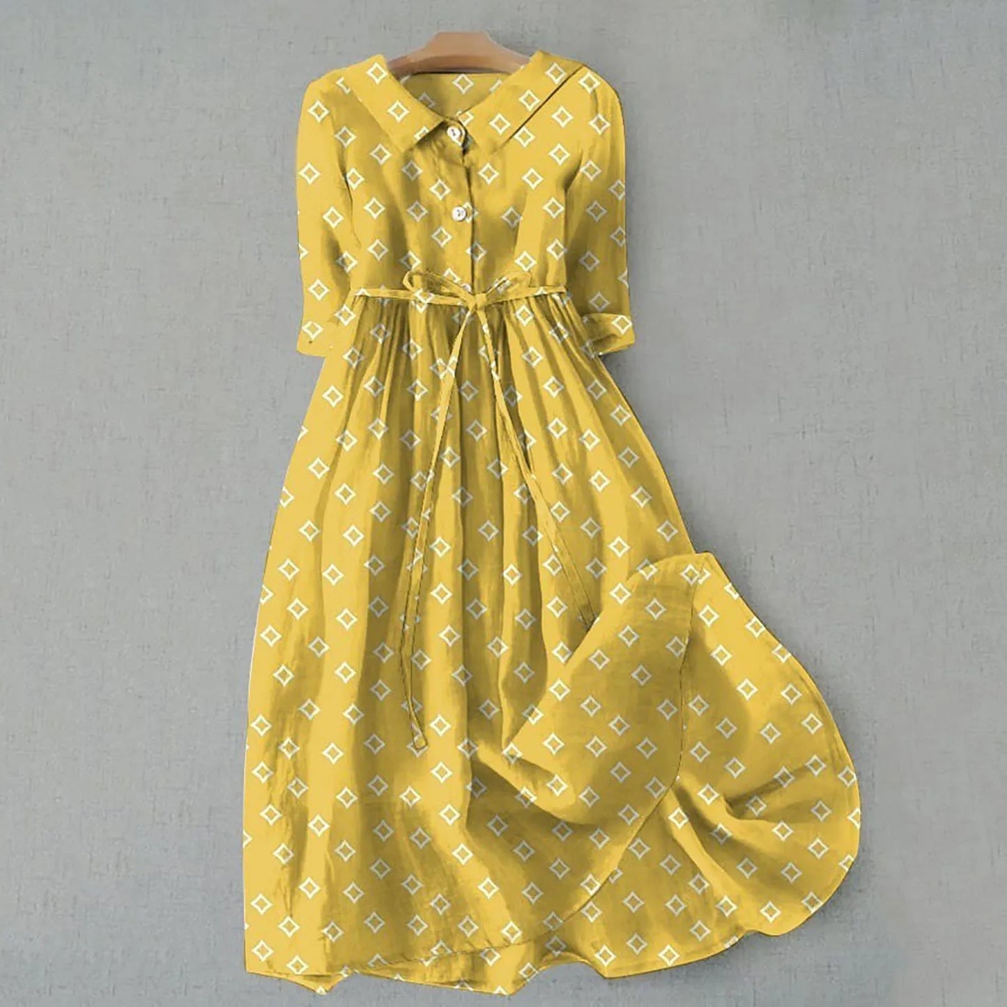 Vintage-Inspired Linen Midi Dress with Soft Cottagecore Elegance