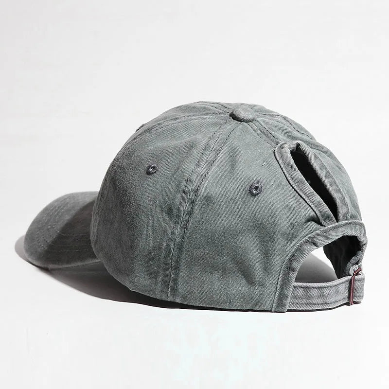 Washed Ponytail Baseball Cap Adjustable Curved Brim Casual Streetwear Outdoor Hat