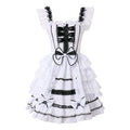 Playful Pink and Black Ruffled Sweetheart Dress with Decorative Bows and Lace Trim