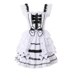 Playful Pink and Black Ruffled Sweetheart Dress with Decorative Bows and Lace Trim