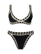 Deep Navy Scoop Neck Bikini Set with Vibrant Contrast Crochet Edging