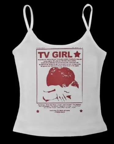 Graphic Print Spaghetti Strap Tank Top with Slim Fit Contemporary Streetwear Camisole Design
