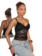Sheer Lace Camisole Crop Top with Delicate Trim and Alternative Styling