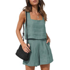 Women's Sleeveless Top and Shorts Co-Ord Set Relaxed Contemporary Outfit
