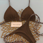 Contrast Leopard Strap Two-Piece Bikini with High-Cut Silhouette