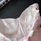 Romantic Pink Textured Peplum Corset Top with Sweetheart Neckline