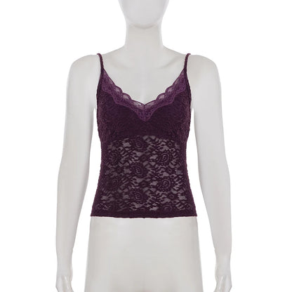 Women's Lace Trim Camisole Tank Top with Slim Fit Streetwear Inspired Everyday Styling