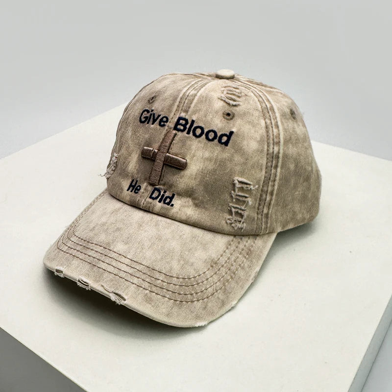 Vintage Embroidered Adjustable Cotton Baseball Cap with Distressed Finish for Casual Streetwear Fashion