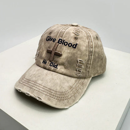 Vintage Embroidered Adjustable Cotton Baseball Cap with Distressed Finish for Casual Streetwear Fashion