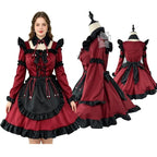 Women's Vintage Inspired Layered Maid Dress with Apron and Ruffle Trim Costume Set