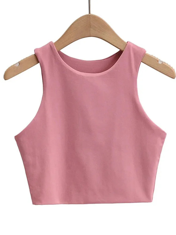 Classic Crew Neck Crop Tank Top with Minimalist Sleeveless Everyday Streetwear Style