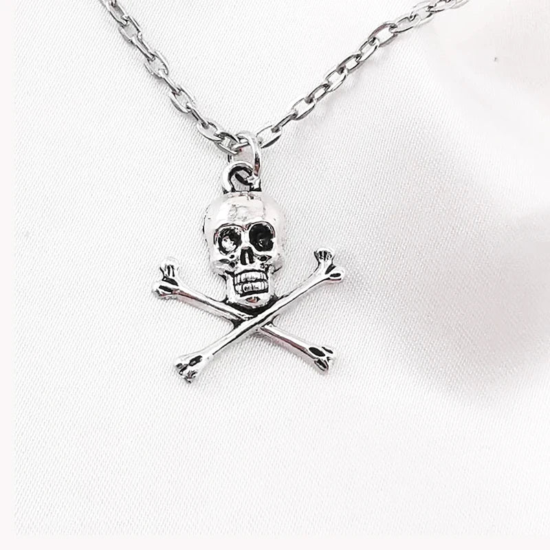 Skull and Crossbones Pendant Necklace for Gothic Grunge and Y2K Style
