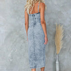 Textured Sleeveless Midi Dress with Side Slit and Contoured Silhouette