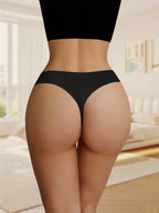 7-Piece Women’s Cotton Low-Rise Thong Panties Set with Striped Side Details, Minimal T-Back Silhouette and Assorted Black Designs