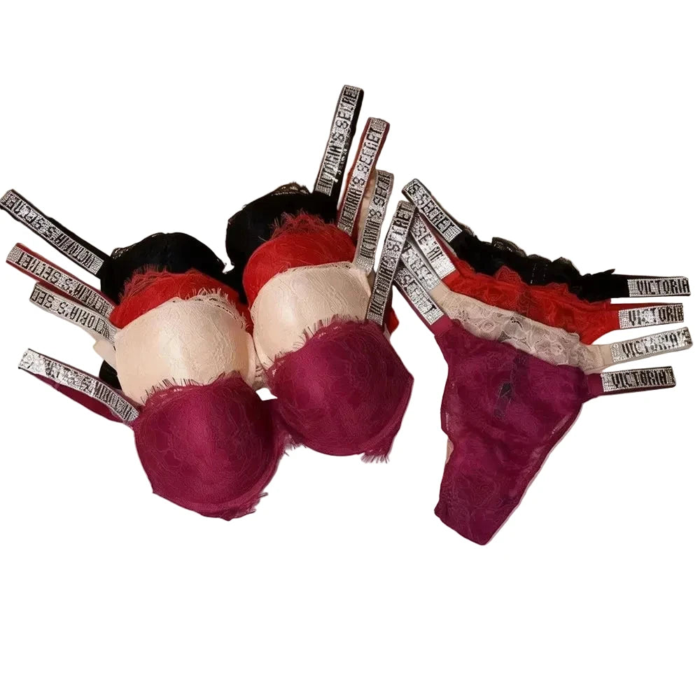Rich Burgundy Contour Push-Up Bra Set with Sparkling Hardware Straps