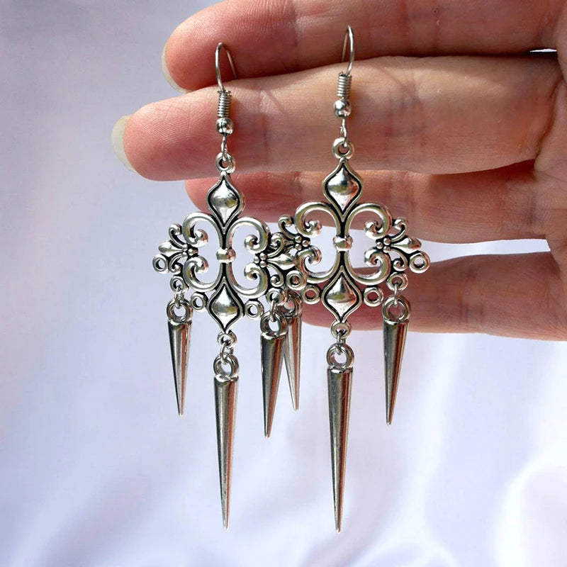 Gothic Cross Drop Earrings with Rivet Details for Punk Styling
