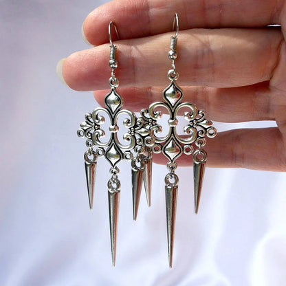 Gothic Cross Drop Earrings with Rivet Details for Punk Styling