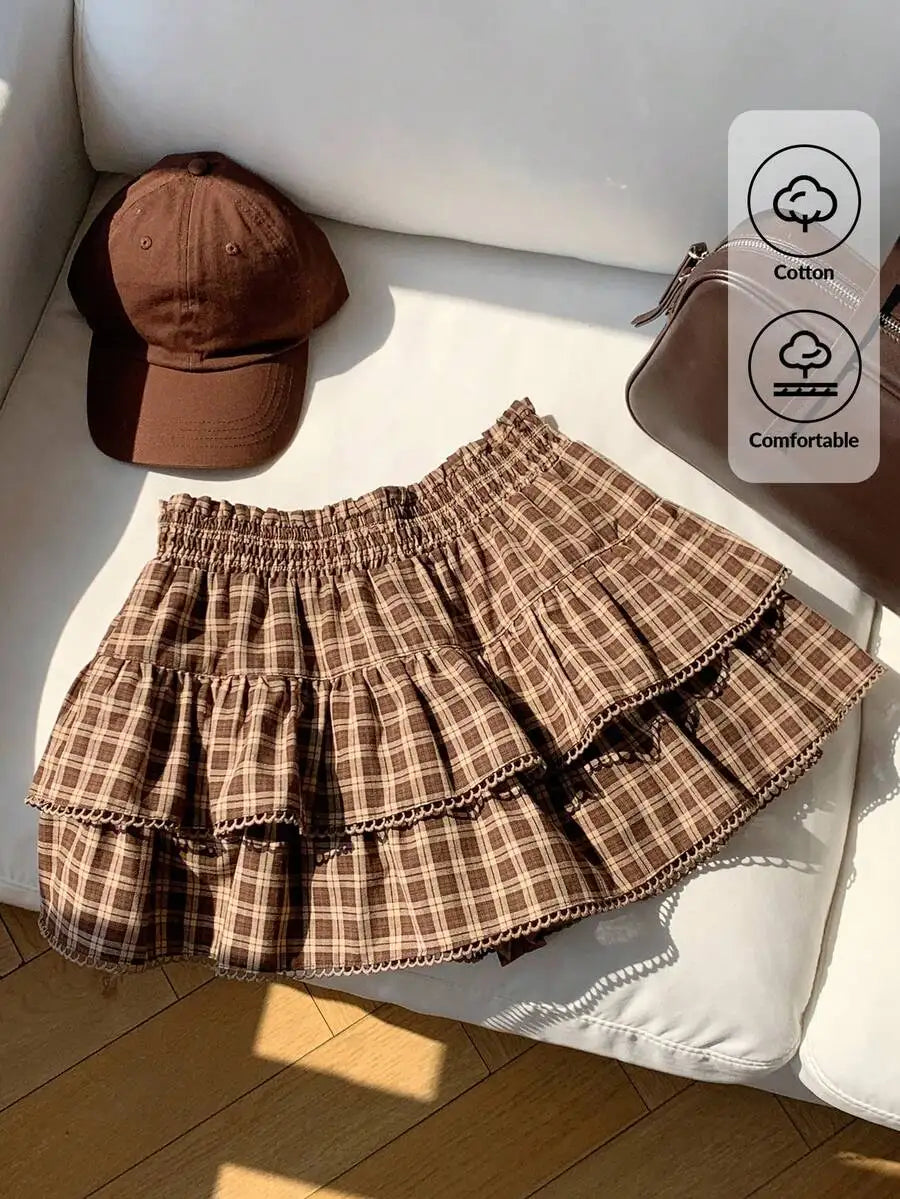 Tiered Ruffle Mini Skirt with Lace Hem Lightweight A-Line Design