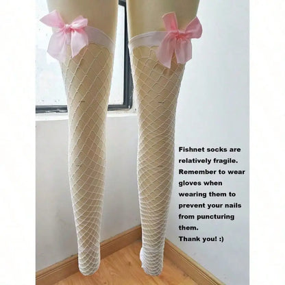 Decorative Bow Thigh High Stockings with Sheer Finish for Cute Contemporary Fashion Styling