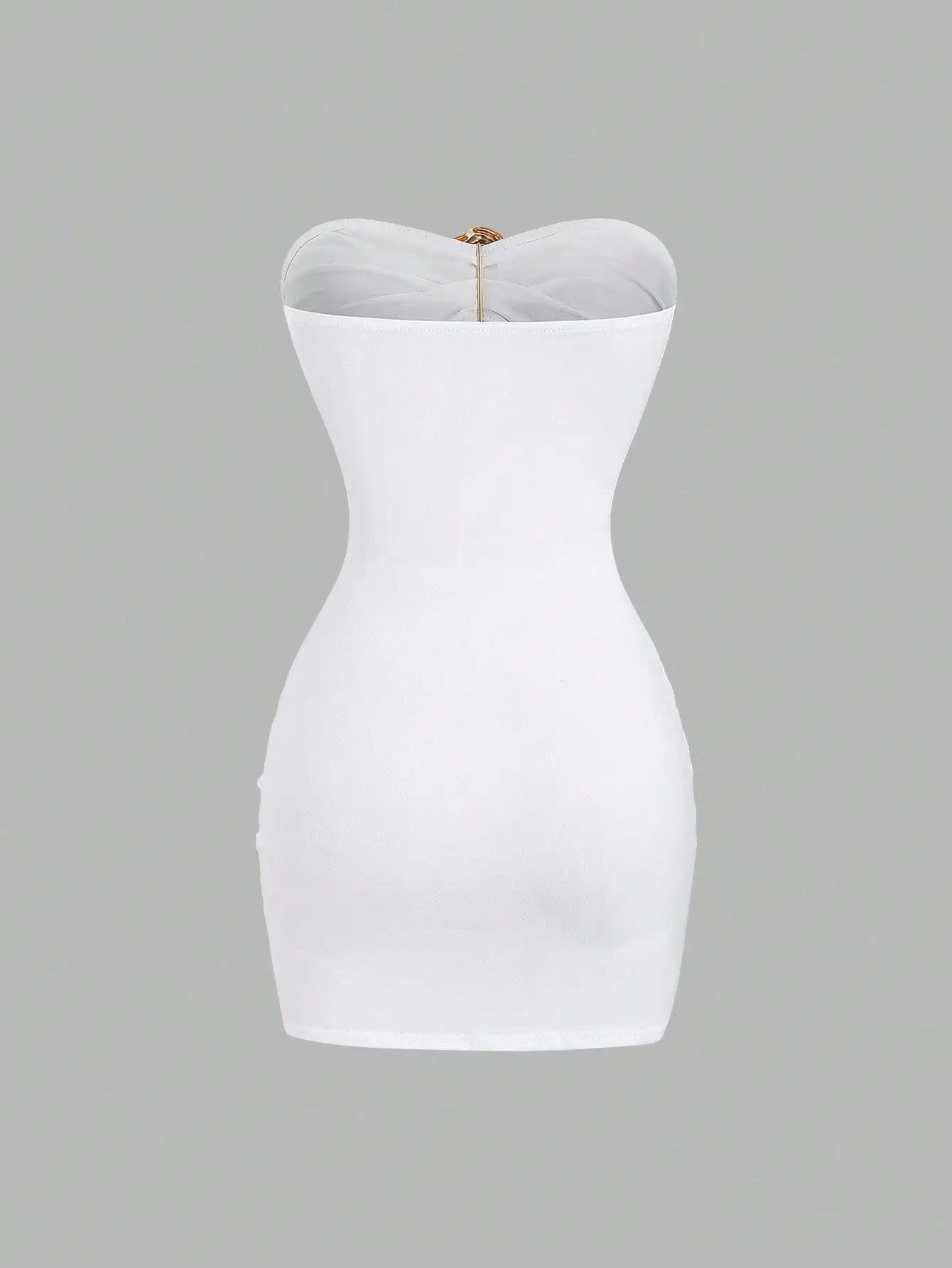 Strapless Ruched Bodycon Mini Dress with Metallic Accent Contemporary Silhouette