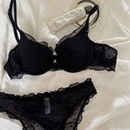 Classic Black Polka Dot Mesh Underwire Bra and Scalloped Panty Set