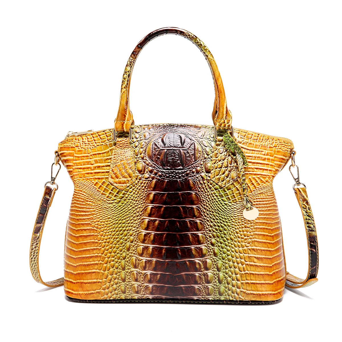 Embossed Dome Satchel Bag with Top Handle and Detachable Shoulder Strap