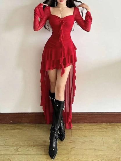 Elegant Sheer Sleeve Gothic Mini Dress with Alternative Fashion Style