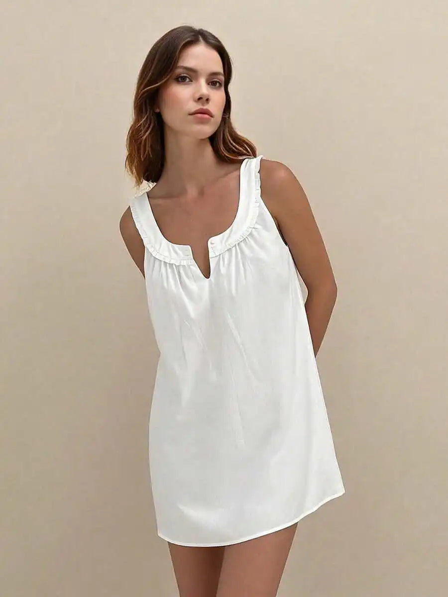 Sleeveless Ruffle Neck Loose Fit A-Line Mini Dress for Casual Summer Style