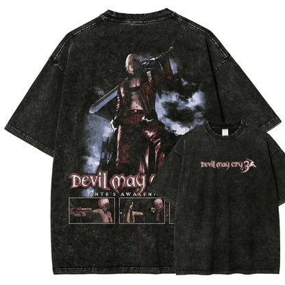 Dark Hunter Anime Oversized Vintage Washed Back Print Streetwear T-Shirt