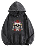 Oversized Gothic Skull Graphic Hoodie With Anime Streetwear Influence