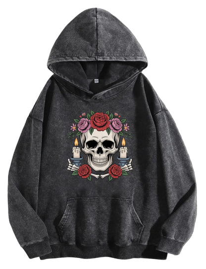 Oversized Gothic Skull Graphic Hoodie With Anime Streetwear Influence