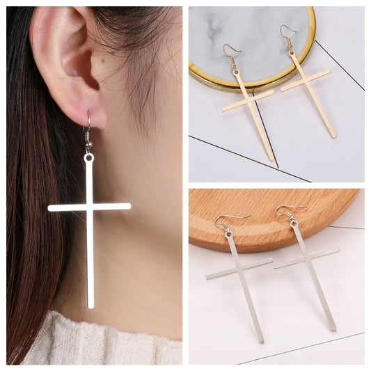 Oversized Cross Drop Earrings for Gothic Punk and Alternative Fashion Looks