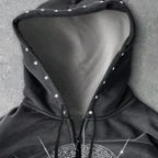 Vintage Washed Gothic Zip Hoodie With Anime Streetwear Artwork