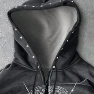 Vintage Washed Gothic Zip Hoodie With Anime Streetwear Artwork