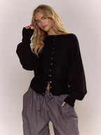 Women's Button Front Batwing Sleeve Relaxed Fit Knit Cardigan