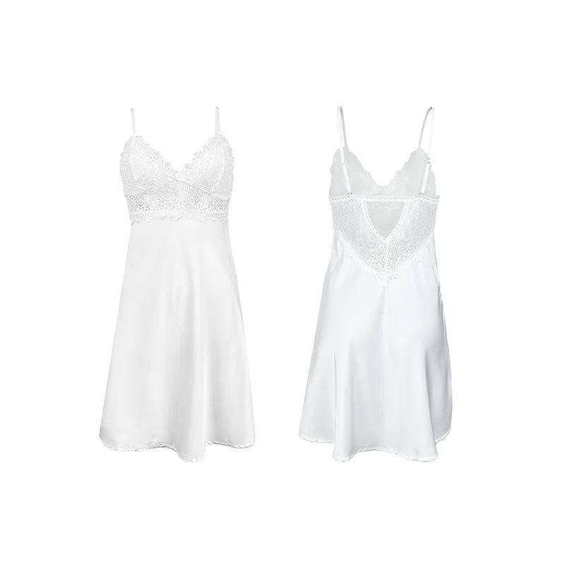 French-Inspired Smooth Satin-Finish Slip Nightdress with Draped V-Neckline