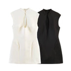 Sleeveless Structured Mini Dress with Soft Volume and Modern Shape