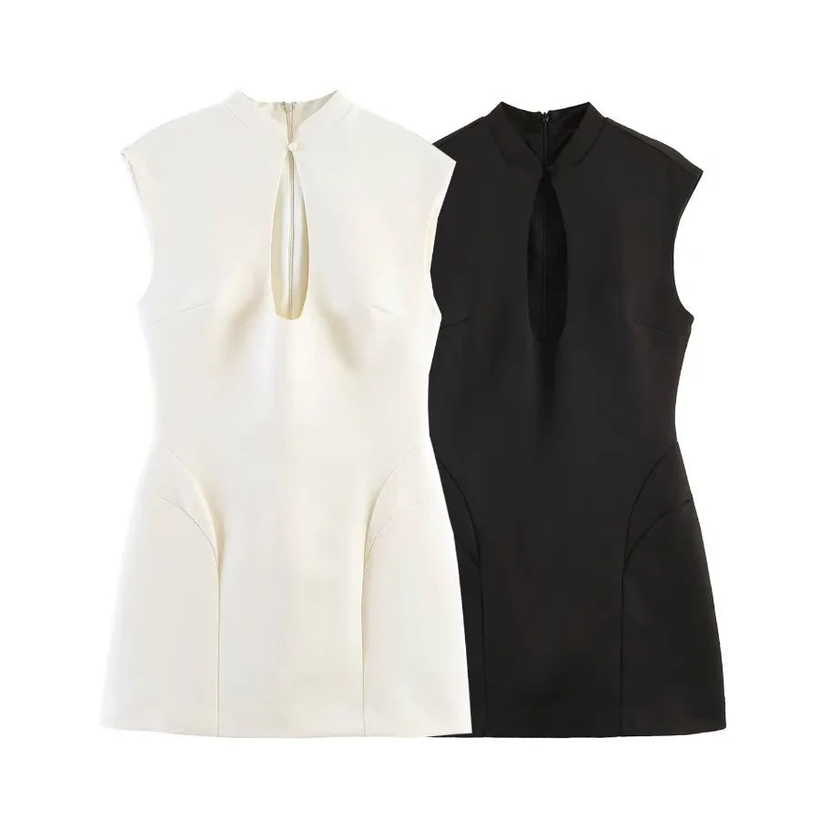 Sleeveless Structured Mini Dress with Soft Volume and Modern Shape