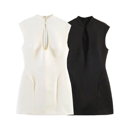 Sleeveless Structured Mini Dress with Soft Volume and Modern Shape