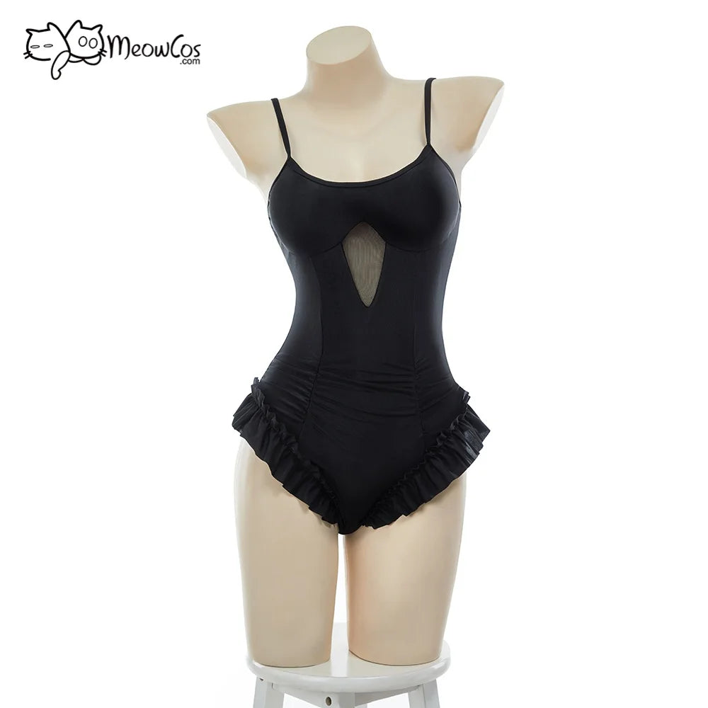 Women's Vintage Inspired Halter One Piece Swimsuit with Ruffle Neck Cover and Elegant Silhouette