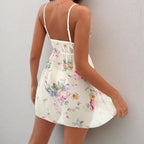 Soft Cream Floral Print Babydoll Nightgown with Intricate White Lace Bodice
