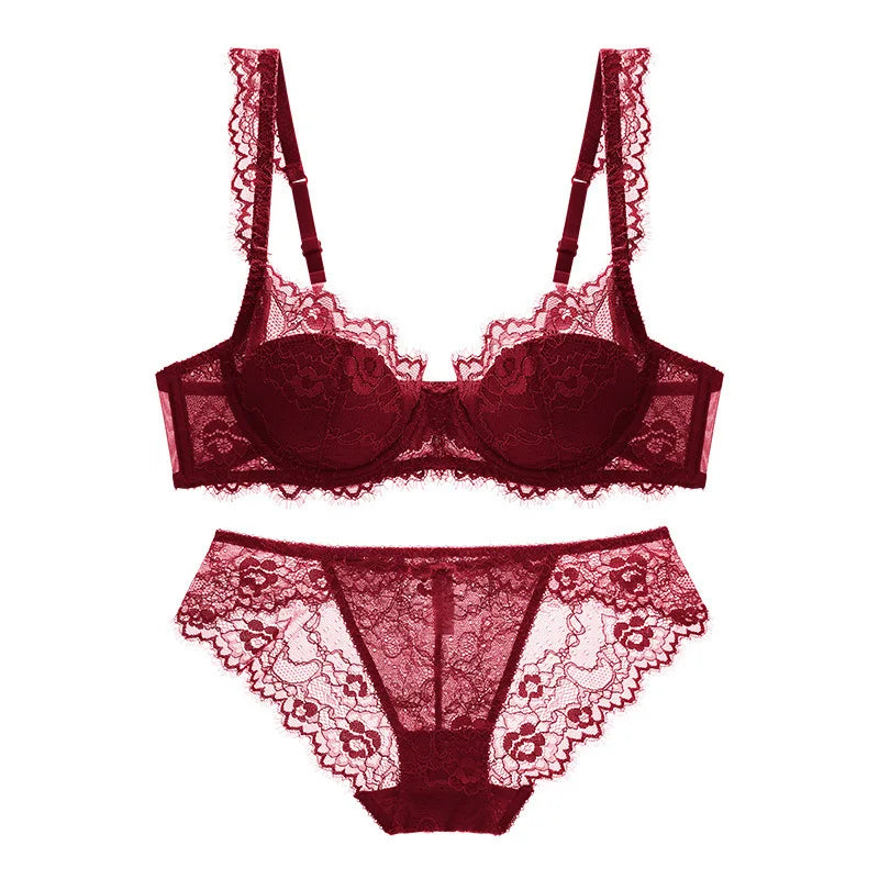 Dusty Rose Delicate Eyelash Lace Unlined Underwire Lingerie Set