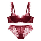 Dusty Rose Delicate Eyelash Lace Unlined Underwire Lingerie Set
