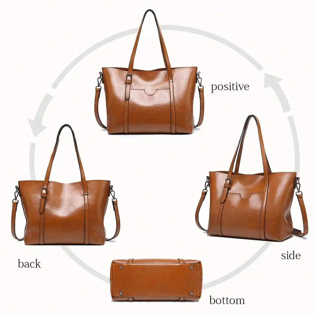 Structured Faux Leather Top Handle Tote Bag with Multi Carry Design