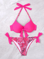 Neon Green Underwire Halter Bikini with Printed Side-Tie Bottom