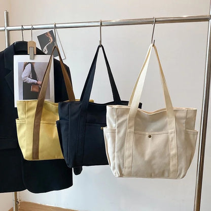 Large Capacity Canvas Tote Shoulder Bag with Multi Pocket Design