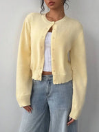 Women's Cropped Crew Neck Relaxed Fit Minimalist Knit Sweater