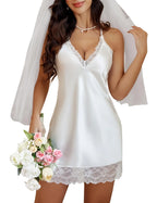Navy Blue Floral Satin-Finish Chemise with Scalloped Lace Trim