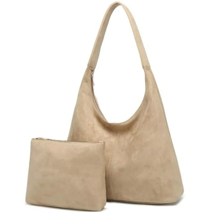 Soft Suede Style Crescent Hobo Bag with Relaxed Shoulder Carry Design