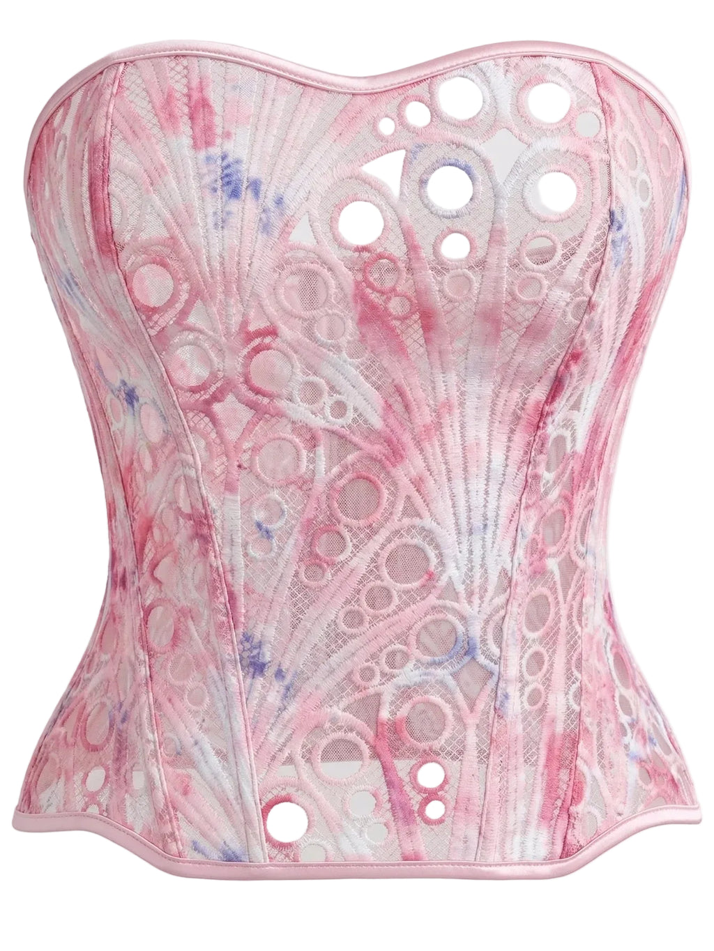 Ethereal Pink Floral Print Strapless Corset with Sweetheart Neckline